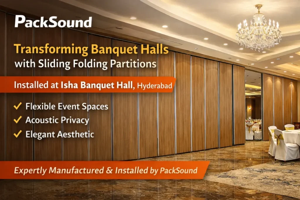 PackSound delivered a sliding folding partition solution at Isha Banquet Hall in Hyderabad