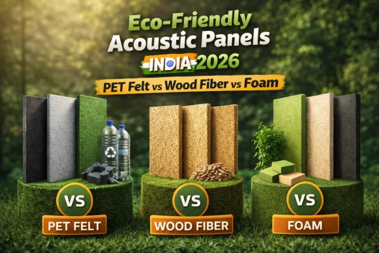 Eco-friendly acoustic panels India comparison — PET felt, wood fiber and foam panels by PackSound